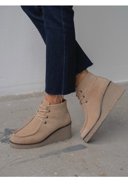 Durel Bej Süet Hakiki Deri Kadın Bot