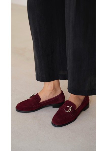 Fern Bordo Süet Hakiki Deri Kadın Makosen