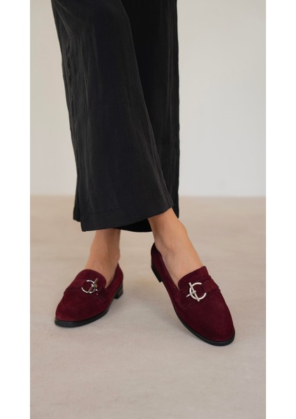 Fern Bordo Süet Hakiki Deri Kadın Makosen modelleri