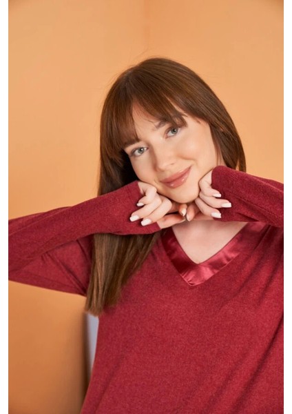 Pjs 28091 Kadın V Yaka Uzun Kol Pijama Takımı