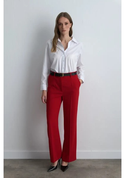 Bol Paça Krep Pantolon - Kırmızı fiyatları