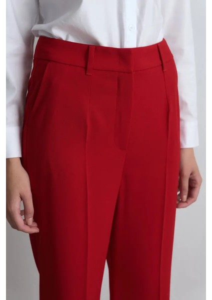 Bol Paça Krep Pantolon - Kırmızı fırsatları