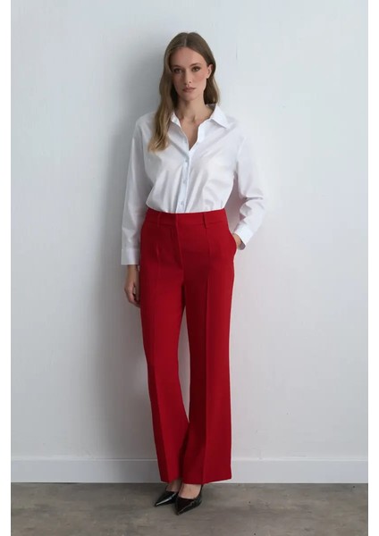 Bol Paça Krep Pantolon - Kırmızı indirimleri