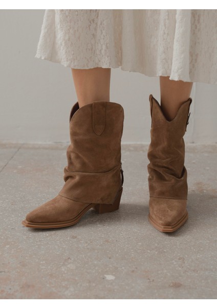 Karla Camel Süet Hakiki Deri Kadın Bot