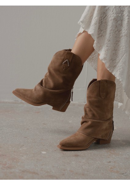 Karla Camel Süet Hakiki Deri Kadın Bot indirimleri