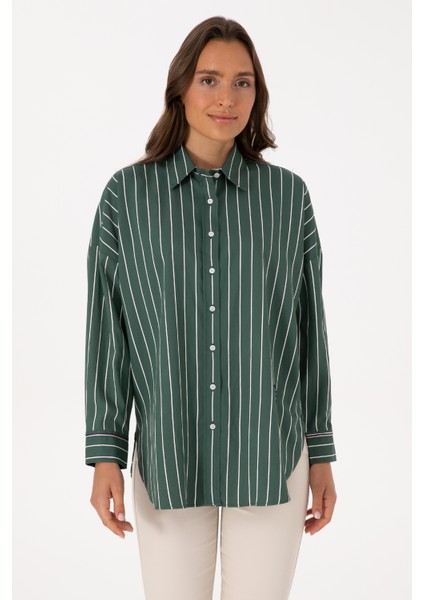 Kadın Koyu Yeşil Gömlek Desenli 50308795-VR079