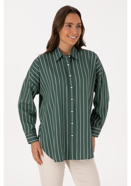 Kadın Koyu Yeşil Gömlek Desenli 50308795-VR079 modelleri