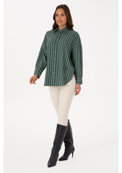 Kadın Koyu Yeşil Gömlek Desenli 50308795-VR079 fırsatları