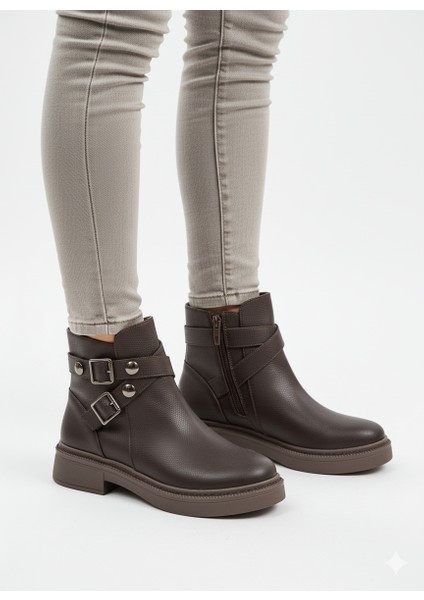 Kadın Tokalı Fermuarlı Kaymaz Taban Bilek Boy Bot