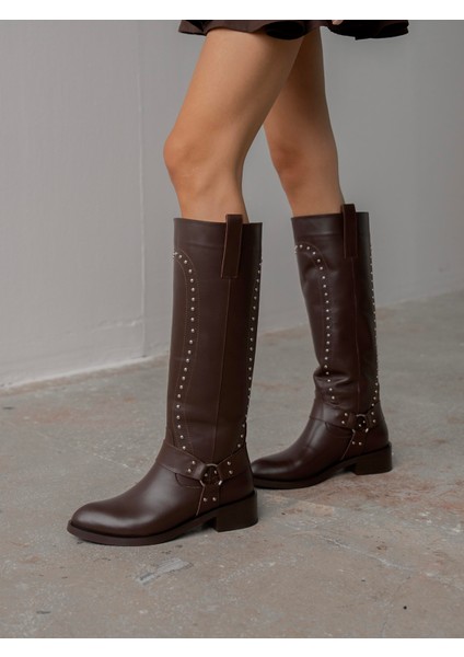 Faren Kahve Zımbalı Hakiki Deri Kadın Çizme fiyatları