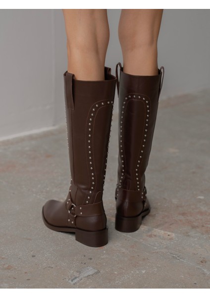 Faren Kahve Zımbalı Hakiki Deri Kadın Çizme modelleri