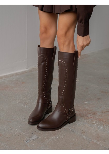 Faren Kahve Zımbalı Hakiki Deri Kadın Çizme fırsatları