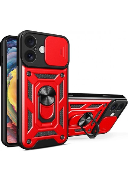 iPhone 16 Kılıf Pars Lens Yüzüklü Silikon - Kırmızı