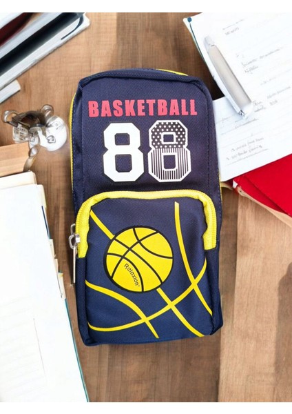 Üç Gözlü Greyhound Basketball Sarı Lacivert Kalem Çantası/Kalemlik (160)