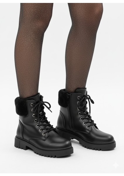 Kadın Kürklü Bağcıklı Yanı Fermuarlı Kaydırmaz Taban Bot modelleri