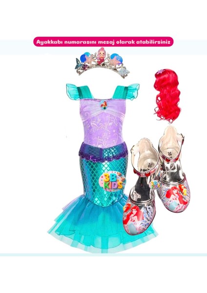 Deniz Kızı Kostüm Deniz Kızı Topuklu Ayakkabı Seti (Ayakkabı Numarasını Mesaj Atınız 26-30 Arasıdır)