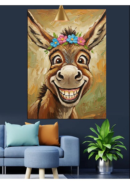 Gülen Yüzlü Çiçekli Eşek Dekoratif Kanvas - Mdf Ahşap Tablo