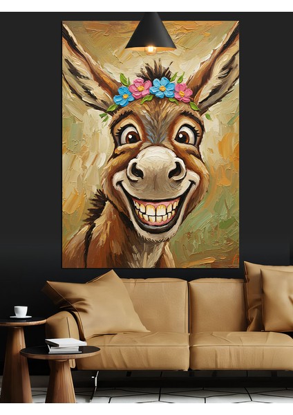 Gülen Yüzlü Çiçekli Eşek Dekoratif Kanvas - Mdf Ahşap Tablo fiyatları