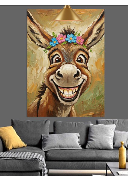 Gülen Yüzlü Çiçekli Eşek Dekoratif Kanvas - Mdf Ahşap Tablo modelleri
