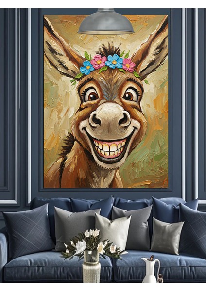 Gülen Yüzlü Çiçekli Eşek Dekoratif Kanvas - Mdf Ahşap Tablo fırsatları