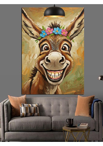 Gülen Yüzlü Çiçekli Eşek Dekoratif Kanvas - Mdf Ahşap Tablo indirimleri