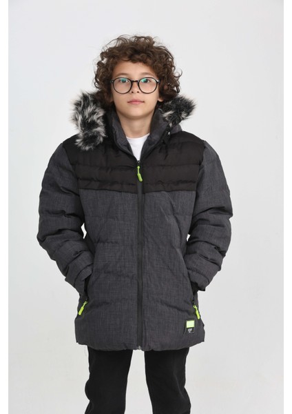 Erkek Çocuk Gri Kalın Kışlık Kürklü Kapüşonlu Su Itici Mont Fermuarlı Cepli, Dayanıklı Şık Kaban fırsatları