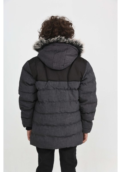 Erkek Çocuk Gri Kalın Kışlık Kürklü Kapüşonlu Su Itici Mont Fermuarlı Cepli, Dayanıklı Şık Kaban indirimleri