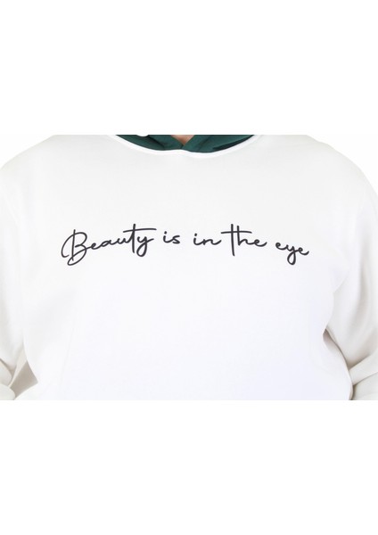 Mocgrande Büyük Beden Kapüşonlu 3ip Sweat Beauty 25714 Ekru modelleri