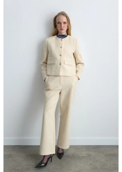 Boru Paça Tüvit Pantolon - Ekru