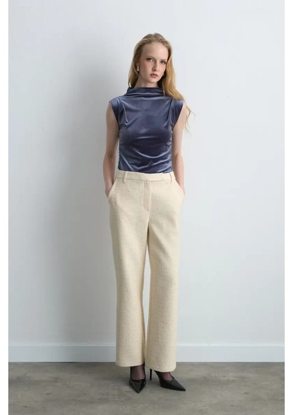 Boru Paça Tüvit Pantolon - Ekru modelleri