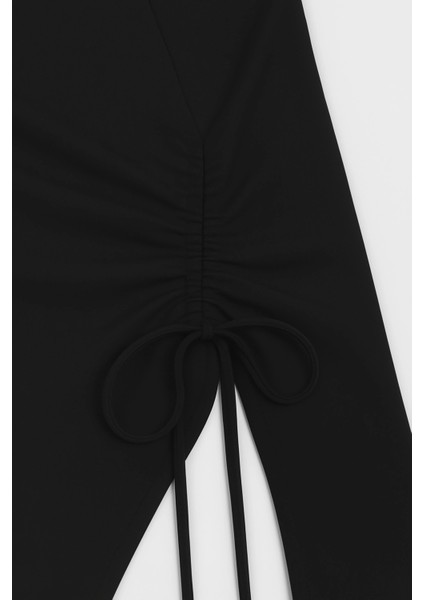 Kadın Siyah Uzun Ispanyol Kollu Asimetirik Yaka Yandan Bağlamalı Drapeli Bluz fırsatları