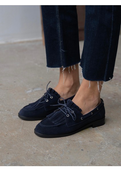 Soren Lacivert Süet Hakiki Deri Kadın Makosen