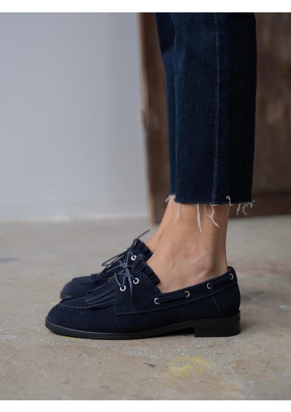 Soren Lacivert Süet Hakiki Deri Kadın Makosen modelleri