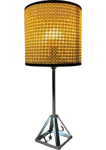 1704 Luxe Hazeran Rattan Abajurlu Metal Ayaklı Masa Lambası