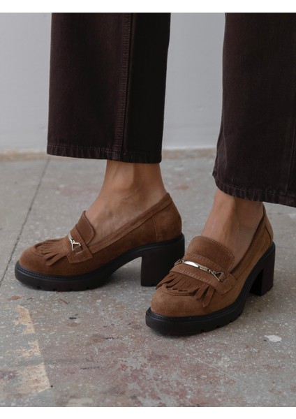 Epis Camel Süet Hakiki Deri Kadın Makosen