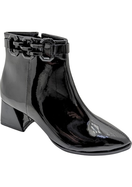 Xhaos | Zincir Detaylı Topuklu Bot - Siyah-Rugan - 37