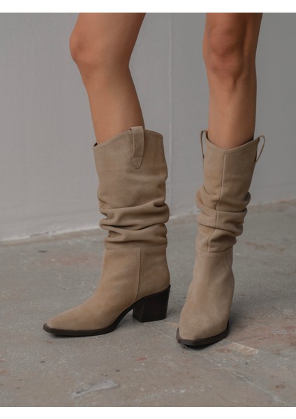 Dune Bej Süet Hakiki Deri Kadın Çizme modelleri
