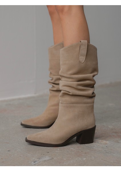 Dune Bej Süet Hakiki Deri Kadın Çizme fırsatları