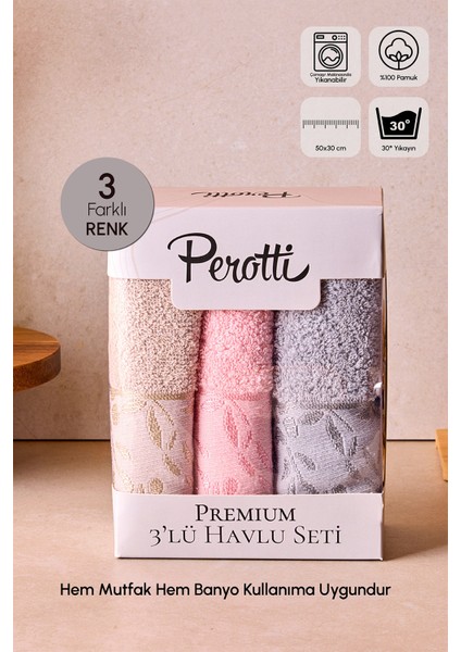 Premium 3'lü 30X50 cm El, Yüz ve Mutfak Havlu Seti fiyatları