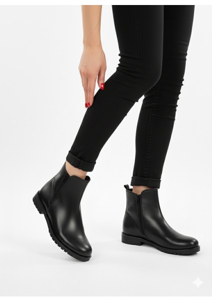 Kadın Çift Fermuarlı Kısa Kalın Topuk Bot