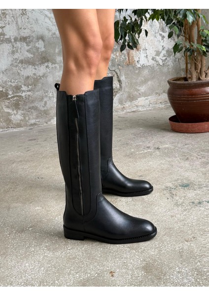 Celly Siyah Hakiki Deri Kadın Çizme