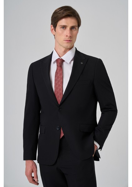 Erkek Siyah Poliviskon Basic Slim Fit Sivri Yaka Takım Elbise fiyatları