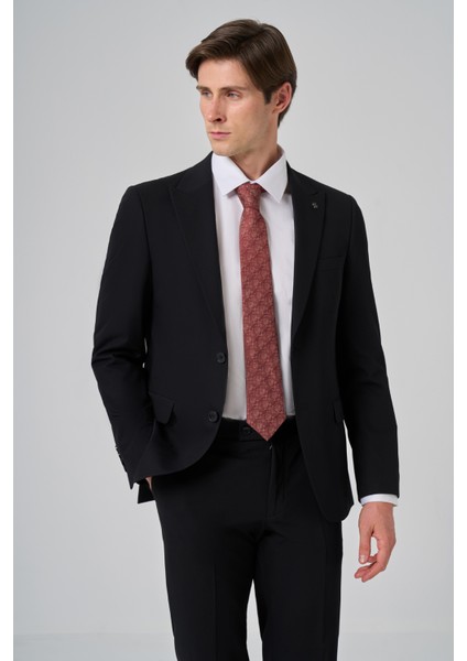 Erkek Siyah Poliviskon Basic Slim Fit Sivri Yaka Takım Elbise modelleri