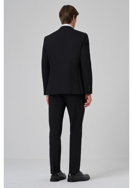 Erkek Siyah Poliviskon Basic Slim Fit Sivri Yaka Takım Elbise indirimleri