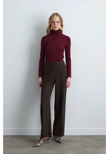 Palazzo Kumaş Pantolon - Kahverengi