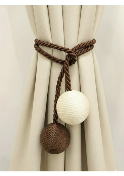 Iki Toplu Yan Bağlama Fon Perde Toplama Aparatı Kahverengi&krem