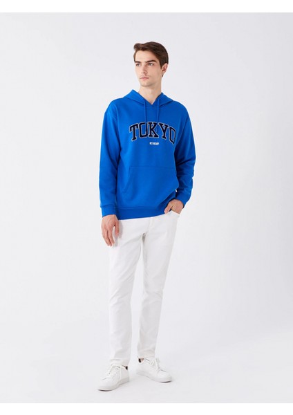 Xsıde Mavi Uzun Kollu Baskılı Erkek Kalın Hoodie modelleri