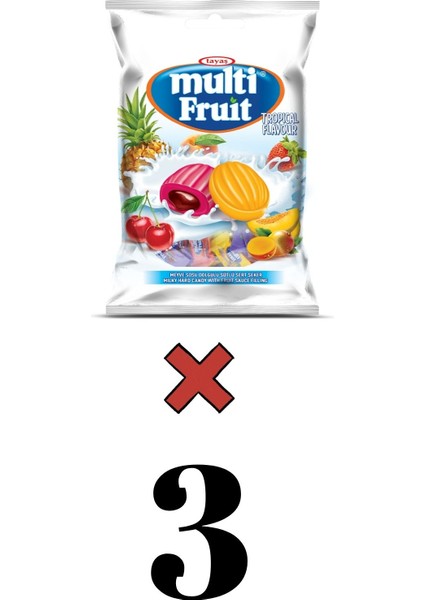 Multi Fruit Karışık Meyveli Sert Şeker Poşet 350 gr x 3 Adet