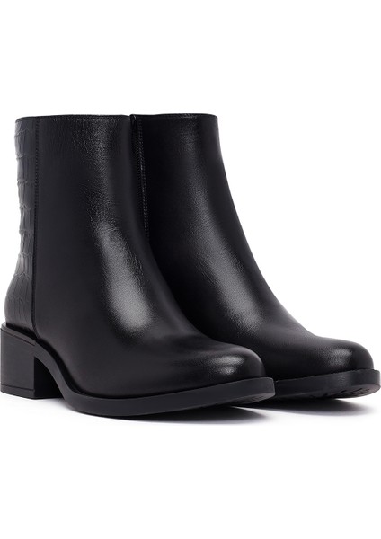 Kadın Siyah Fermuarlı Kısa Kalın Topuklu Deri Bot 25WFD360714 fırsatları