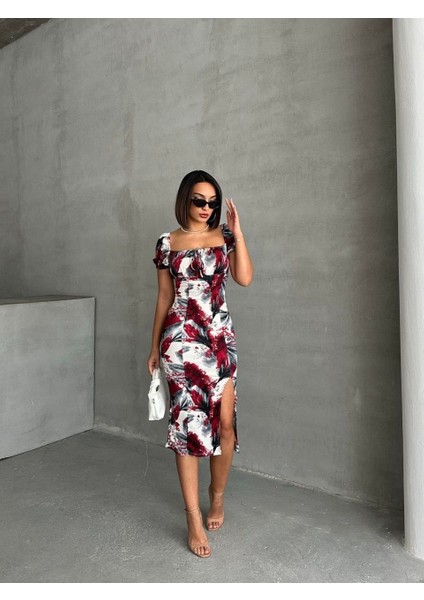 Baskılı Kısa Kol Vücuda Oturan Midi Elbise fiyatları